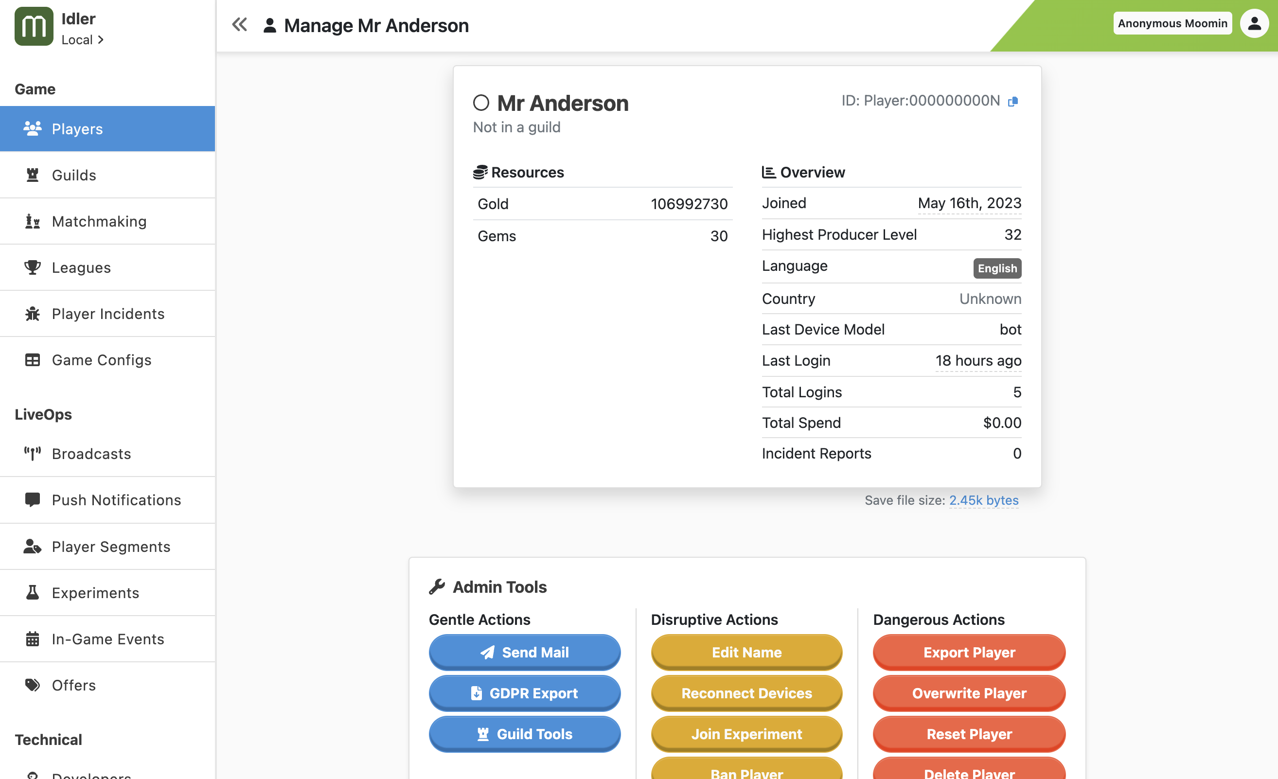 The dashboard is the easiest way to, for example, manage individual players.