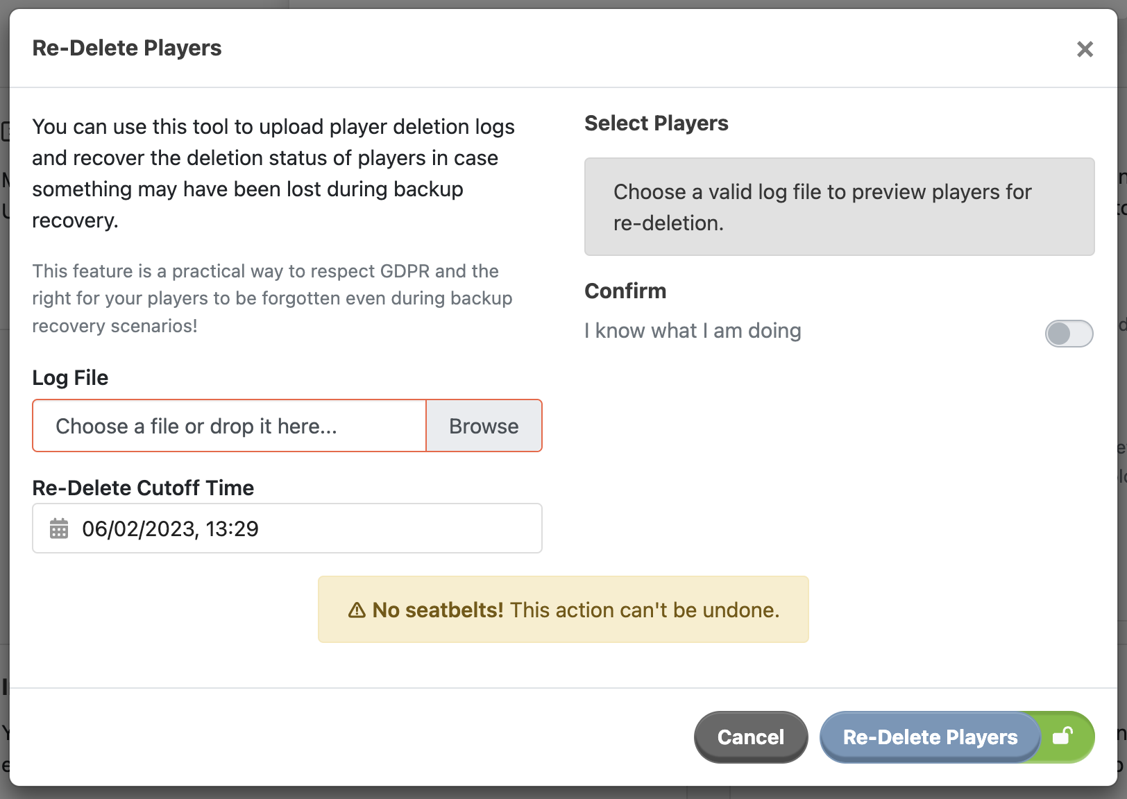 The Cutoff Time field helps the server to efficiently process the delete log file by telling it not to look further back than the date of the database snapshot that you are rolling back to.