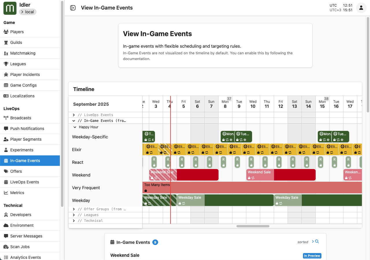 Notice the "Enable Custom Evaluation Time", handy for evaluating the event's status (preview, active, etc.) at a time other than the current time.