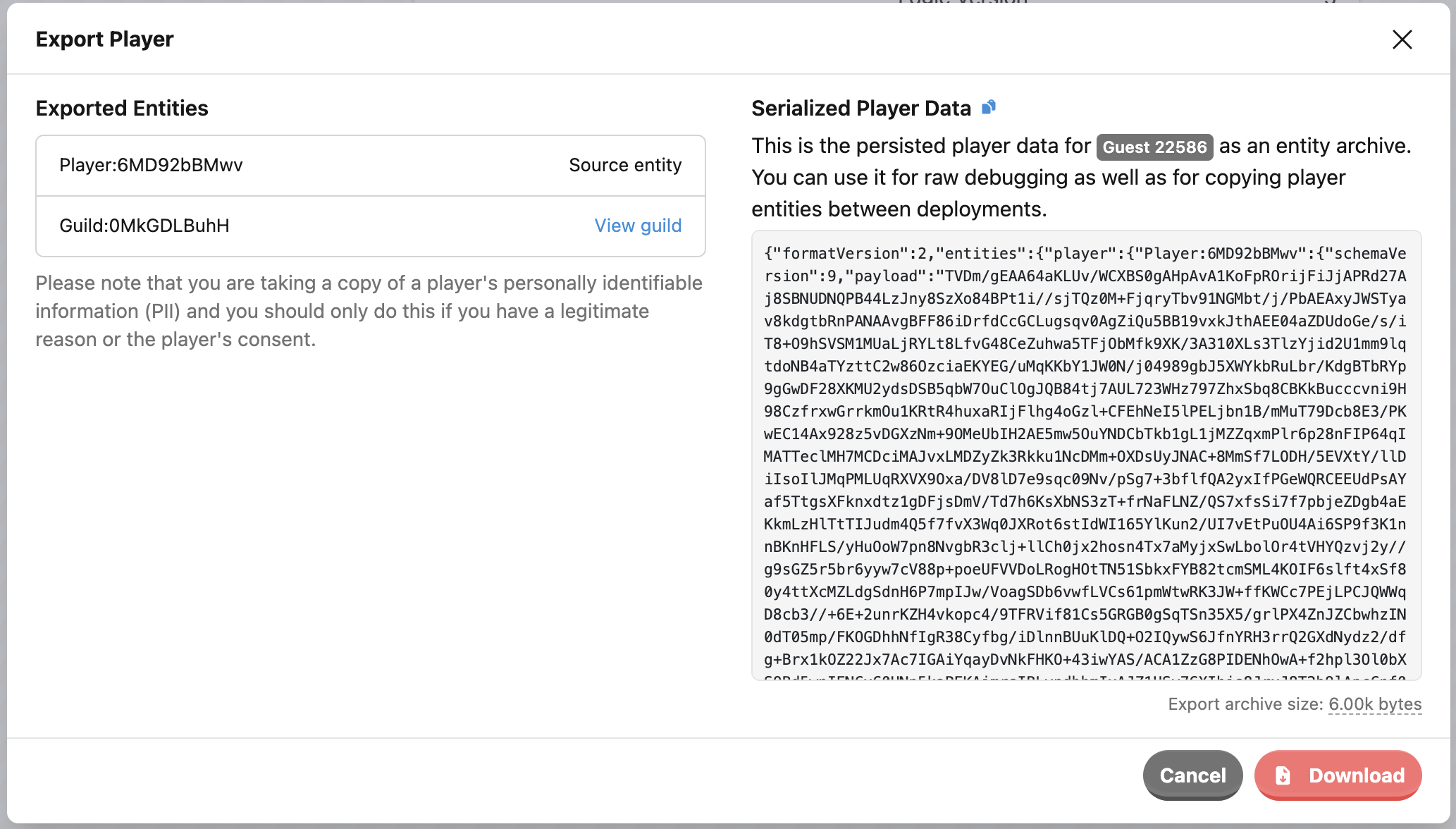 You can copy or download raw player exports.