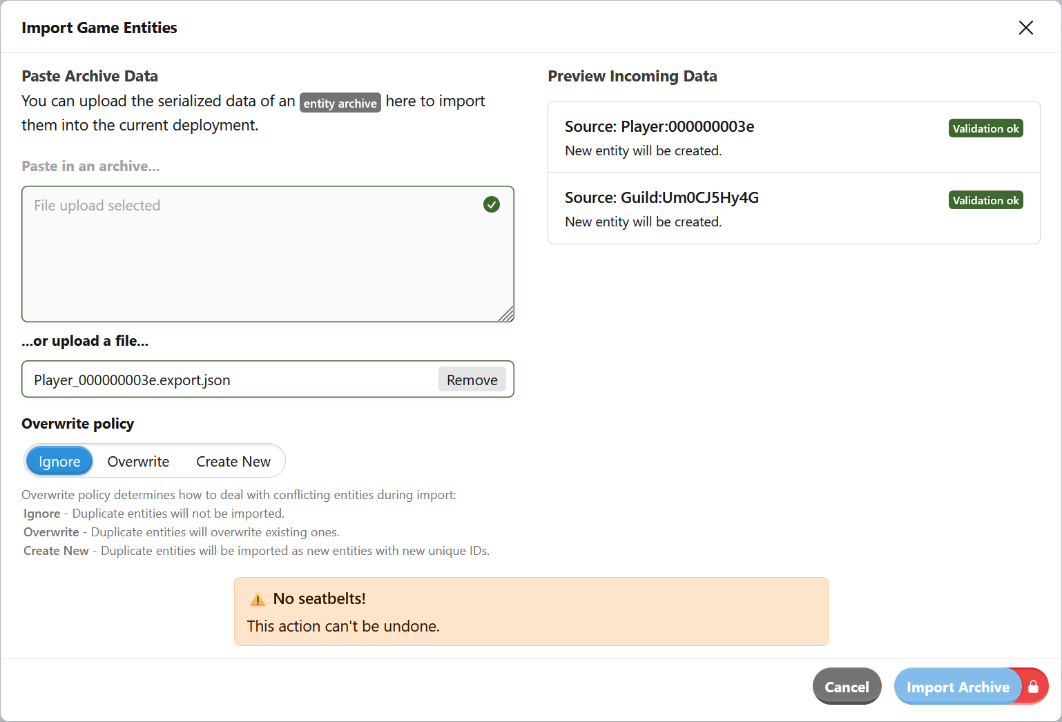 ...and drop in the file that you downloaded earlier. If you copied the text instead of downloading it, you can also paste it in here.