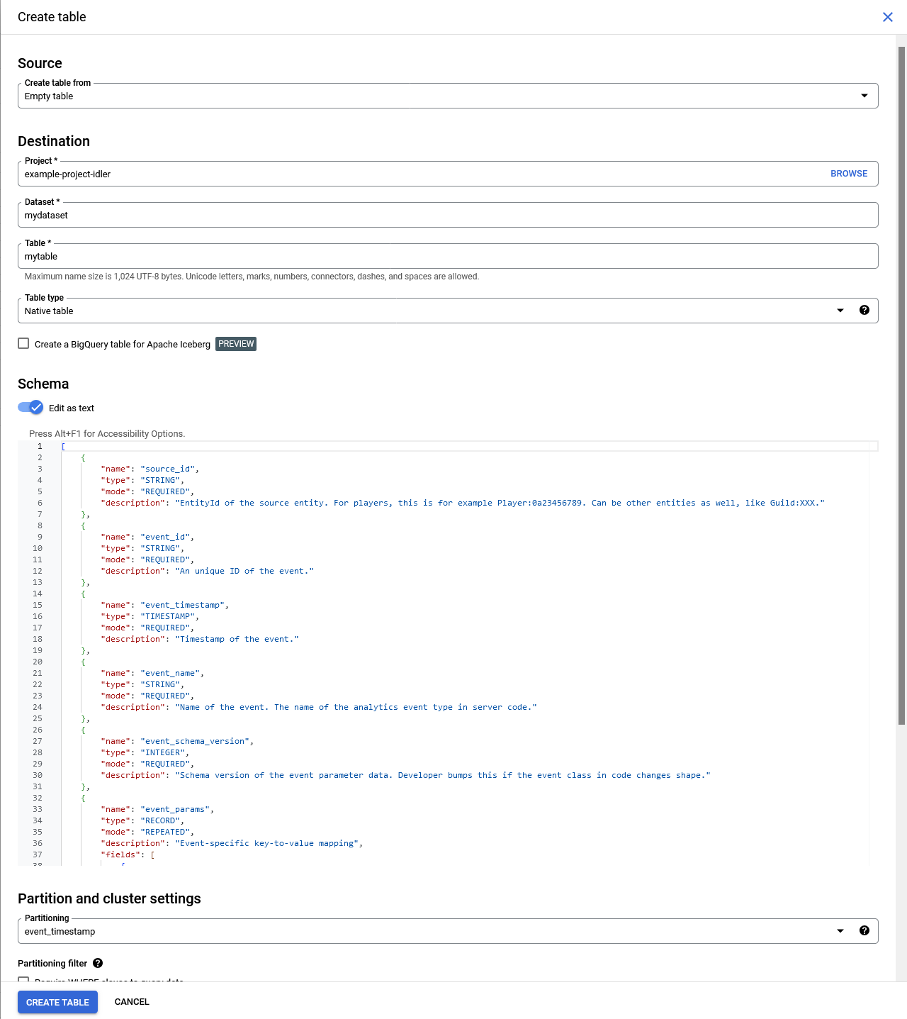 BigQuery New Table