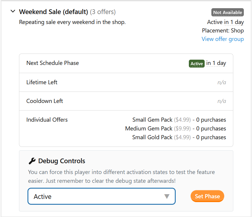 Force-enabling an inactive Offer group.