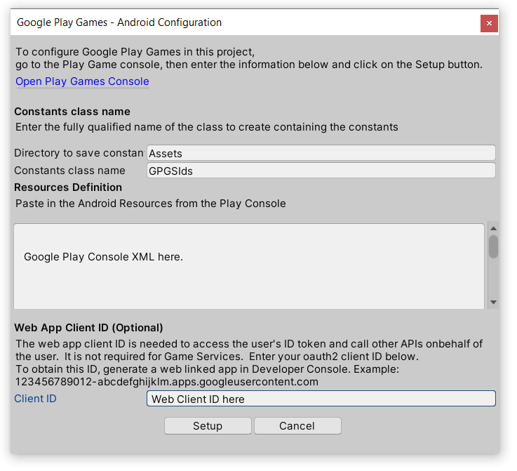 Configure Play Games plugin.