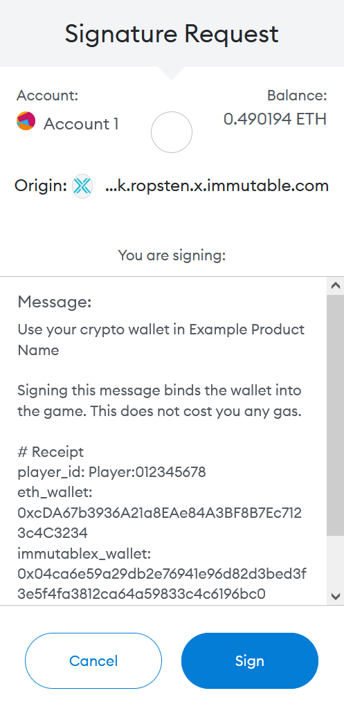 Step 2, Wallet signature prompt.