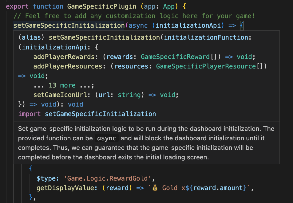 Intellisense displays full typings and usage examples for the available APIs!