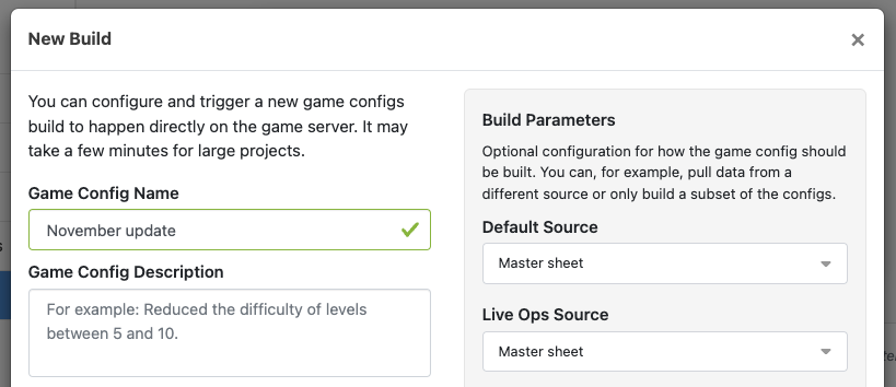 This config is going to be built from our "master sheet" instead of, say, a feature branch sheet.