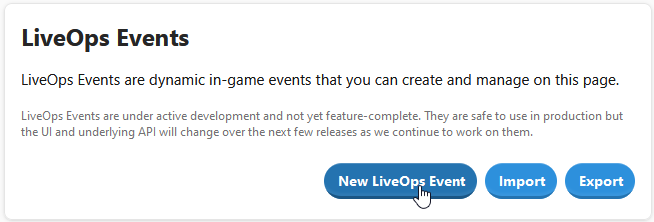 Click to create a LiveOps Event