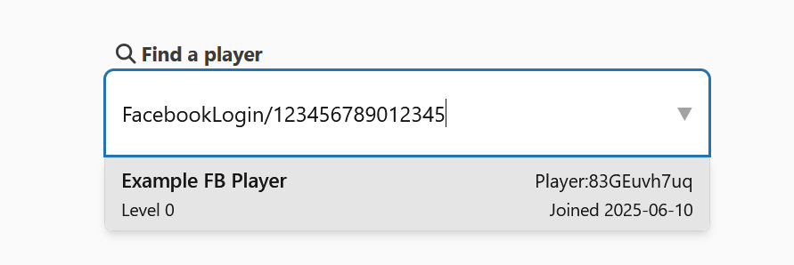 New Player Search by Facebook ID