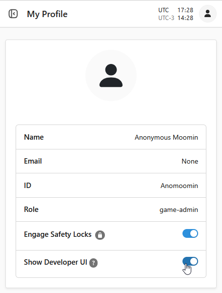 Dashboard profile options.
