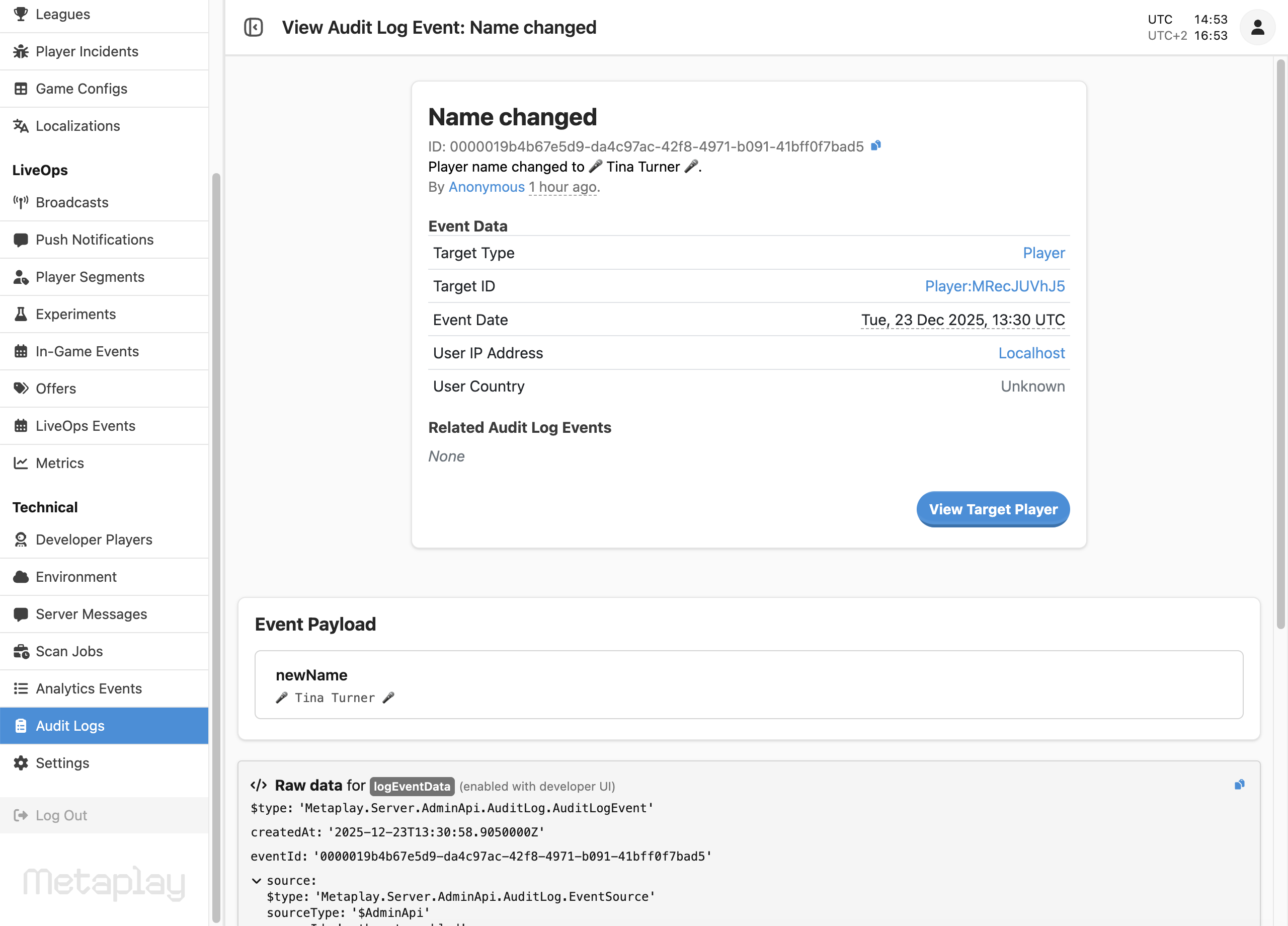 You can use the links to quickly navigate to and from audit log events.