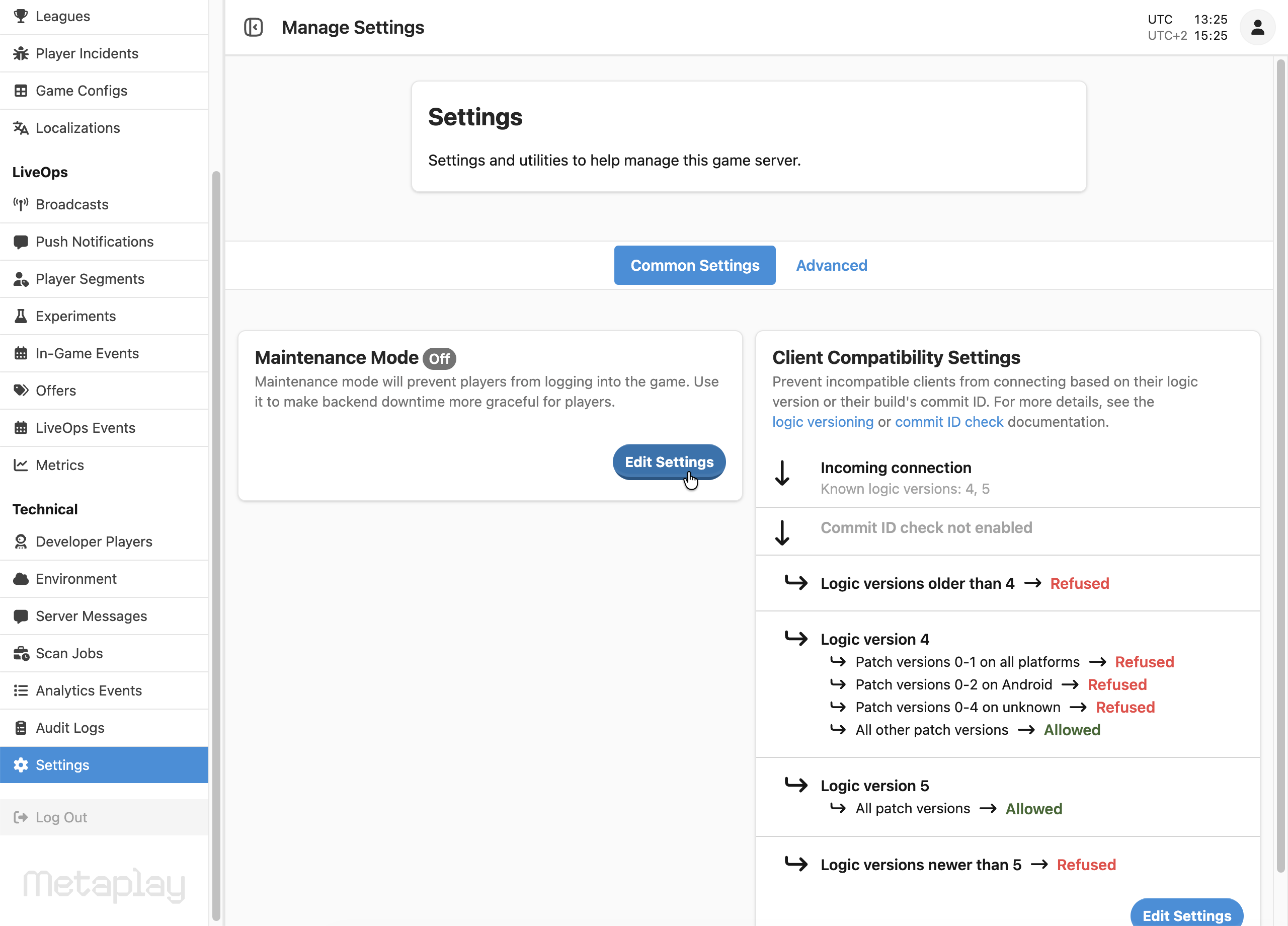 Maintenance mode settings can also be found on the Manage Deployment page.