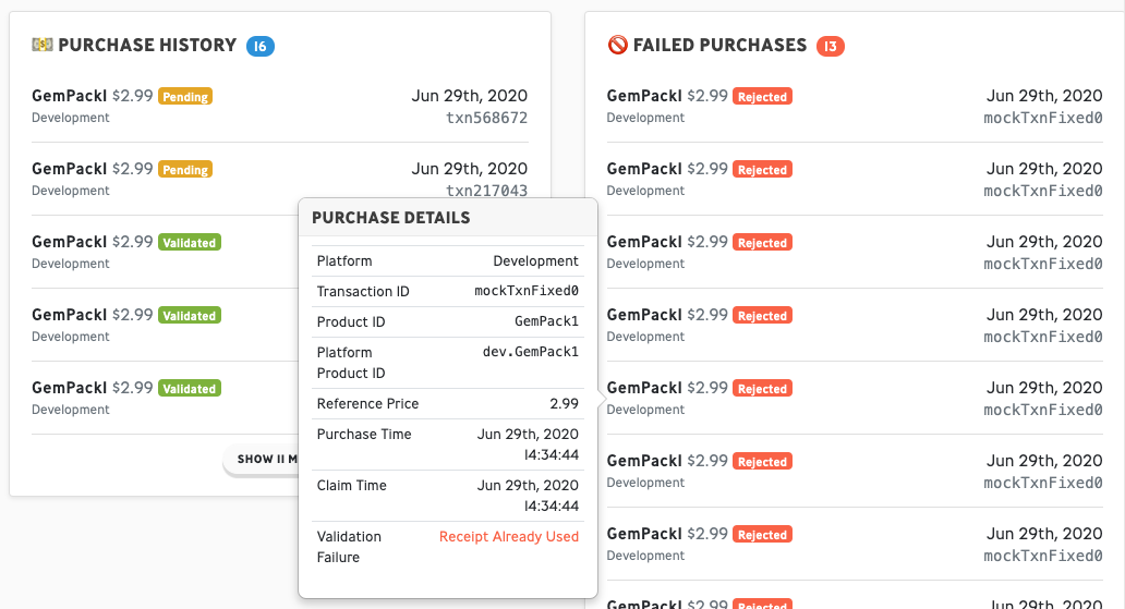 Complicated example of the new purchase history showing a very suspicious player 🤔 