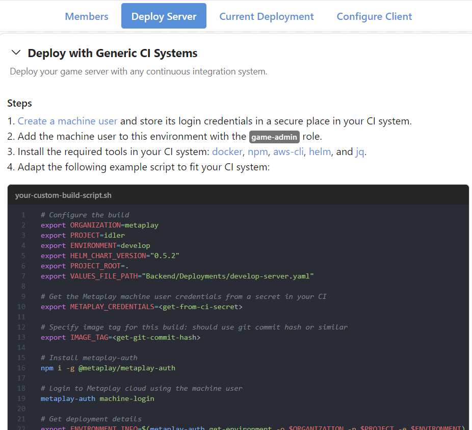 A pre-filled shell script can be found in the developer portal to use as a base for your own CI job.