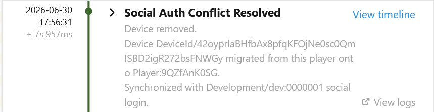 Event log entry for when player Social Conflict is resolved