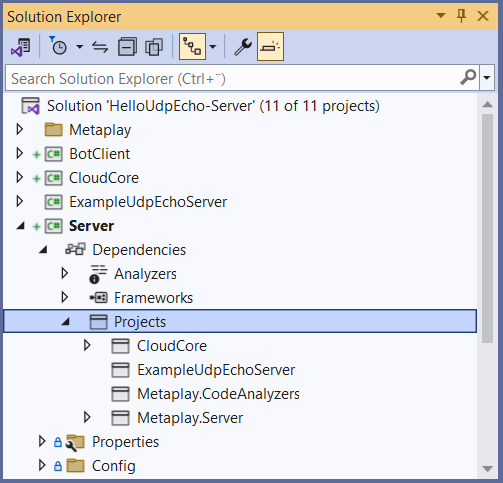 Example solution structure with custom UDP server.